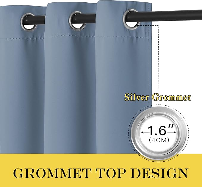 NICETOWN Stone Blue Blackout Curtains for Bedroom/Living Room 132 Inch Length - Thermal Insulated Room Darkening Grommet Top Window Curtains (100 by 132 - Inch, 1 Panel) NICETOWN