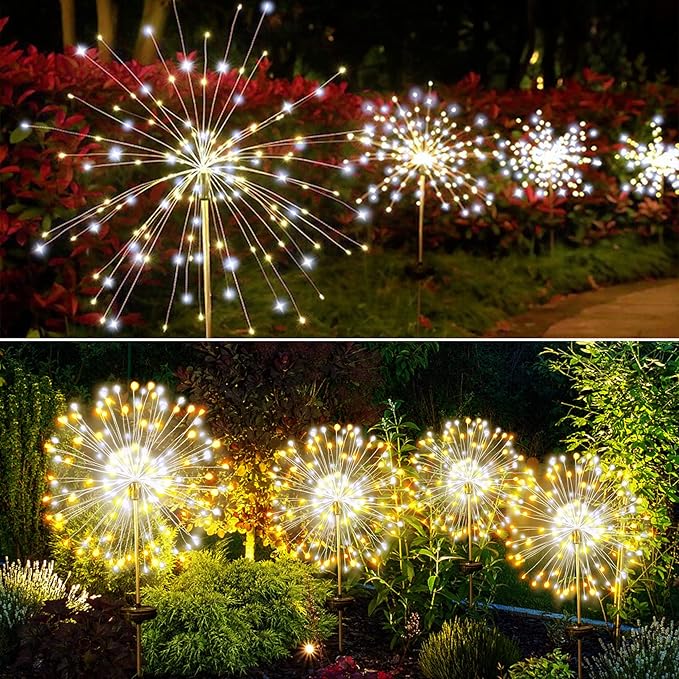 JJGoo Solar Firework Lights, 2 Pack 120 LEDs 2 Lighting Modes Solar Garden Lights Outdoor Waterproof for Yard Patio Walkway Pathway Party Wedding Christmas Decorative - Mixed Color JJGoo