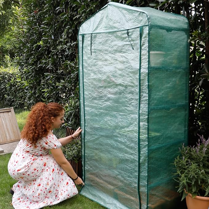 Worth Garden 50% Extra Wide Mini Greenhouse 5 Tier Portable Plant Green House 40in Wide -Sturdy Gardening Shelves with PE Cover & Roll-Up Zipper Door - Indoor & Outdoor Use - 19″W. x 40″L. x75″H. WORTH