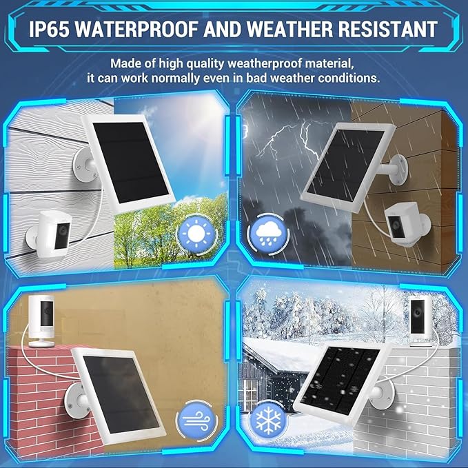Solar Panel Outdoor for Ring Cameras (White 4P) Spotlight Cam Plus/Pro(Battery) Stick Up Cam/Pro Wireless Outdoor with 10FT/3M Long Cable Dustproof Waterproof Fehuatenda