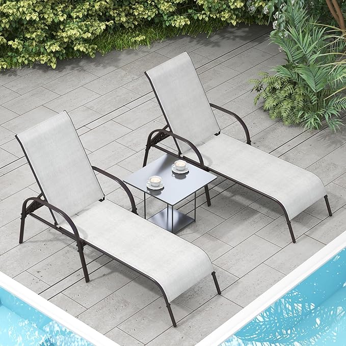 Giantex Patio Lounge Chair, Outdoor Chaise Lounge with 5 Adjustable Backrest, Sturdy Steel Frame, Sunbathing Recliner, Beach Chair, Tanning Chair for Outside, Yard, Balcony, Pool Chairs, Grey Giantex