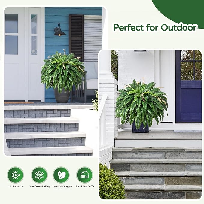128 Leaves Fake Ferns, Large Artificial Boston Fern, Faux Fern Plants for Home, Office, Garden Indoor Outdoor Decoration(49 inch,1pack) FAJUNZH