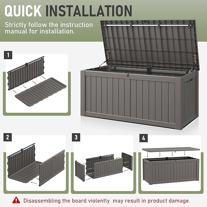 Outdoor Storage Box, Resin Deck Boxes Indoor and outdoor, Waterproof Storage Box Lockable Lid (Grey,150 Gallon) NBYSGO