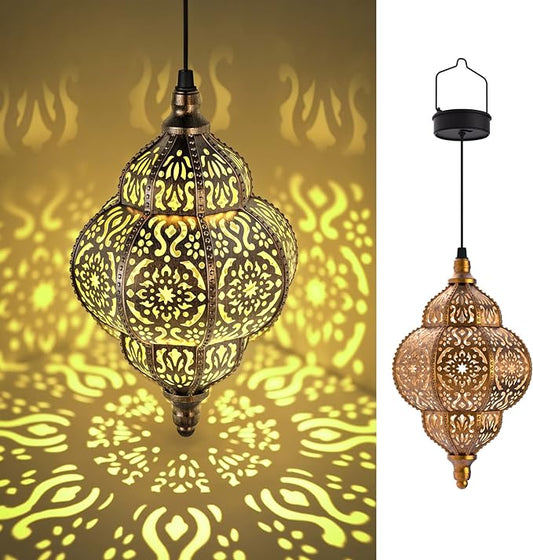 Hanging Solar Lights Outdoor Garden Decor Solar Lantern Waterproof Plastic Moroccan Outdoor Decorations for Patio Pathway Yard Backyard Garden Decorative (1 Pack, Bronze) Hapjoy
