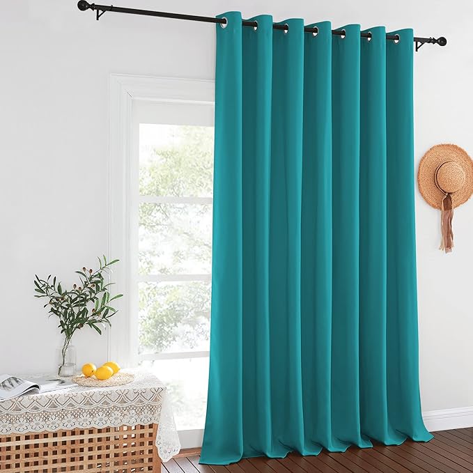 NICETOWN Extra Wide Blackout Sliding Door Curtain - Insulated Noise Reduction Drapes, Privacy Vertical Blind for Living Room & Bedroom (Peacock Teal, W100 x L95, 1 Panel) NICETOWN