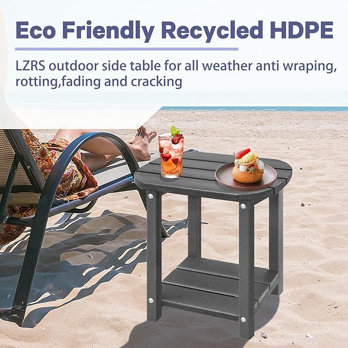 LZRS Outdoor Side Table - 2-Tier Adirondack HDPE Patio End Table for Pool, Porch,Balcony & Backyard,Weather Resistance for Indoor and Outdoor use(Grey) LZRSPET