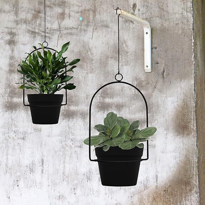 Gardzen 3 Packs Hanging Pots for Plants Outdoor & Indoor, Black Hanging Planter, Pot Hangers for Plant Flower Gardzen