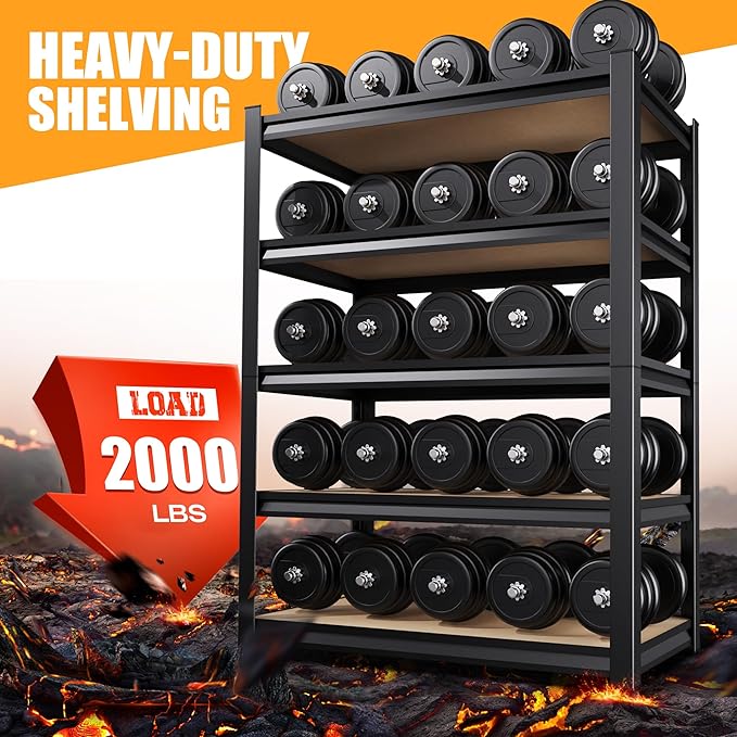 71.2" H Garage Shelving Heavy Duty Storage Shelves, Metal Adjustable Shelving Unit, Utility Garage Organizer Shelf for Basement, Pantry, Kitchen, Warehouse, 31.5" W x 13.8" D x 71.2" H, Black Rootora