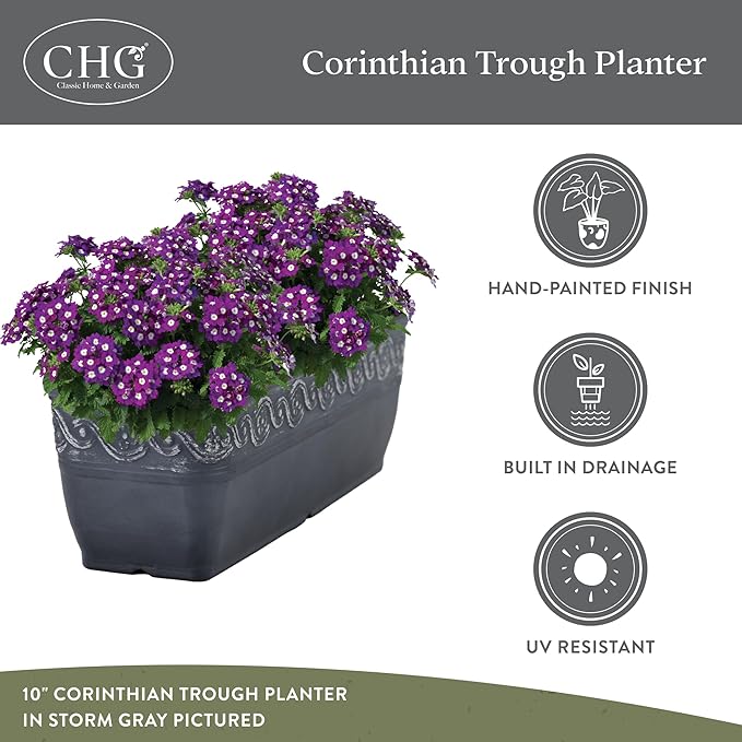 Classic Home and Garden Corinthian Trough Planter, 10", Bronze ClassicHomeandGarden