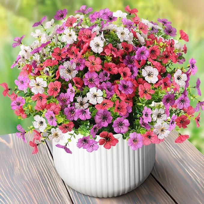 Artificial Flowers Faux Plants Outdoor Fake Flowers Spring Decor,12 Bundles Realistic Plastic Plant Colorful Daisy UV Resistant for Porch Patio Home Yard Garden Window Box Pot Planters ZFProcessArtificialFlowers