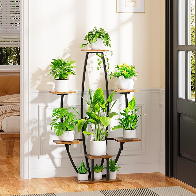 JUSTOGO Plant Stand Indoor with Grow Lights - 7 Tiered Large Plant Shelf Indoor, 47" Corner Plant Stands for Indoor Plants Multiple, Metal Plant Rack Flower Holder Display for Living Room, Home Decor JUSTOGO