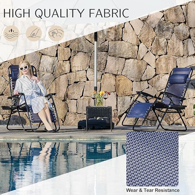 Sweetcrispy Zero Gravity Chairs, Set of 4 Portable Recliner Beach Camping Patio Outdoor Folding Lounge Chair with Cup Holder Trays and Adjustable Pillow for Poolside, Garden, Backyard, Lawn (Blue) Sweetcrispy