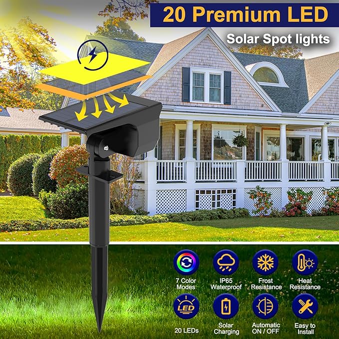nipify 8 Pack Solar Spot Lights Outdoor Color Changing, 7 Modes Halloween RGB Solar Powered Waterproof Spotlight, Landscape Lighting for Outside Yard Garden Pathway Nipify