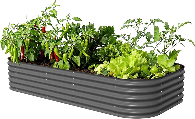 Vego garden Raised Garden Bed Kit, 17" Tall 10 in 1 Jumbo Modular Raised Garden Beds, Metal Planter Box for Vegetables, Flowers, Herbs, Modern Gray VegoGarden