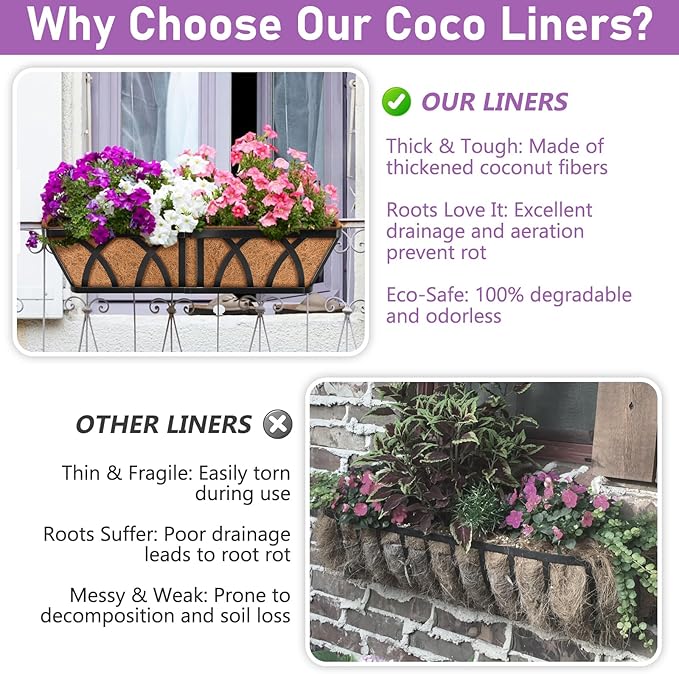 Riare 4 Pack 30 Inch Rectangle Coconut Liners for Planters, Natural Coconut Fiber Planter Liners, Window Box Liner Trough Coco Liner for Outdoor Flower, Garden Wall, Deck & Fence Planter Boxes Riare