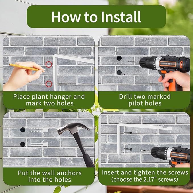 Plant Hangers Outdoor Indoor, 4 Pack 8" Plant Hooks for Hanging Bird Feeder Flower Basket Wind Chime Solar Lantern, Wall-Mounted Decorative Hook, Heavy Duty Rust-proof Steel Bracket for Hanging Plants GintongUwak