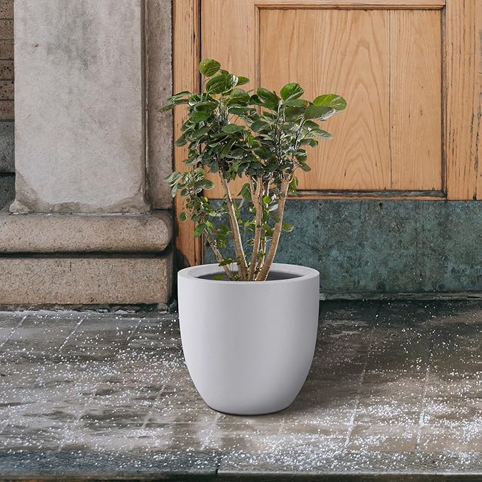 Kante 16.5" Dia Round Concrete Planter, Large Outdoor Modern Indoor Decorative Plant Pots with Drainage Hole and Rubber Plug for Home and Garden, Pure White Kante