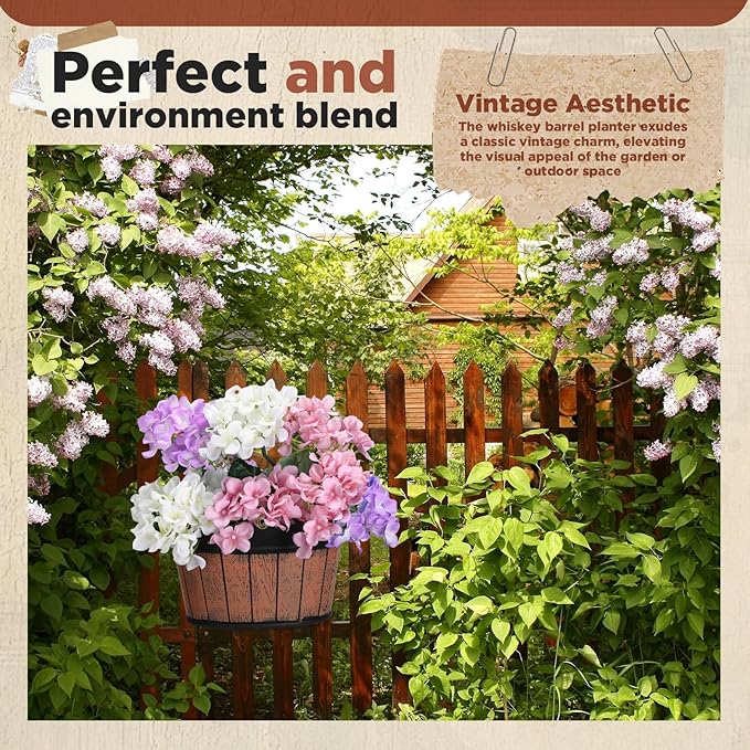 Layhit 6 Pcs Wall Hanging Planters Outdoor Pot Planter Wine Barrel Planter Distressed Oak Thickened Plastic Water Storage Flower Pots for Flower Indoor Outdoor(13.78 Inches,Brown) ShungLan