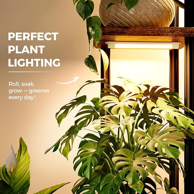 Bamworld Plant Stand with Grow Light for Indoor Plants Corner 7 Tier Metal Plant Shelf Wood Flower Stand for Home Living Room Decor Patio Decor Bamworld