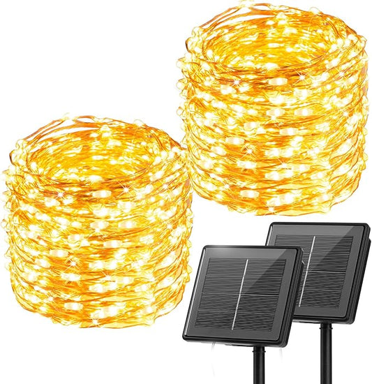 Minetom Solar String Lights, 2 Packs Total 66Ft 200 LED Solar Fairy Lights, Waterproof Solar Lights for Outside Patio Yard Tree Wedding Christmas, Warm White Minetom