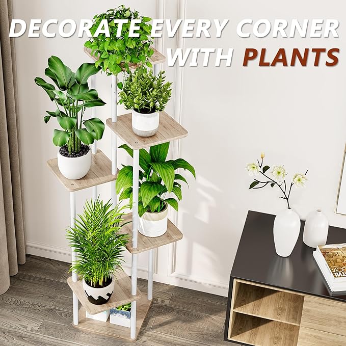 AZERPIAN Plant Stand 6 Tier Indoor Metal Flower Shelf for Multiple Plants Corner Tall Flower Holders for Patio Garden Living Room Balcony Bedroom, White AZERPIAN