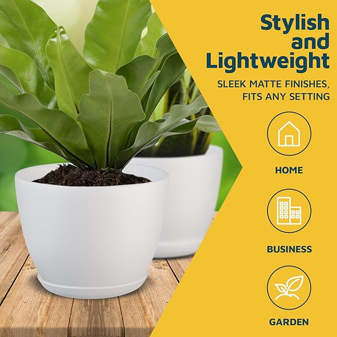 Lifemaster Eco Friendly Plant Pot Set - 10-Pack Home Decor Flower Indoor and Outdoor Plastic Pots with Drainage Holes, Assorted Sizes (7", 6.6", 6", 5.3", 4.8") - Stackable Garden Versatile Planters LIFEMASTER