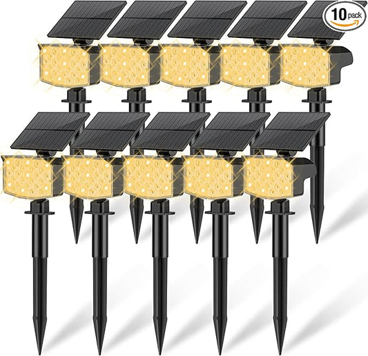 Solar Spot Lights Outdoor Waterproof Adjustable Solar Powered Landscape Lights for Yard 3 Long Time Lighting Modes Spotlights for Pathway Garden Outside Wall Pool Porch- 10 Pack, Warm White NACINIC