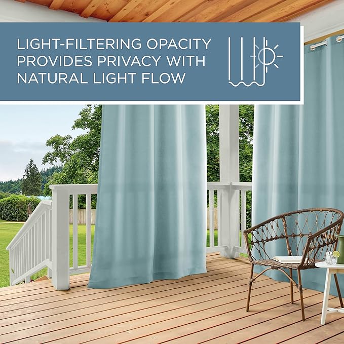 Town & Country Basics Cabana Solid Heavyweight Indoor Outdoor Curtains, Light Filtering Opacity with Grommet Top, Water Repellent, 2-Pack Set, 54"x120", Blue TOWN+%26+COUNTRY+BASICS