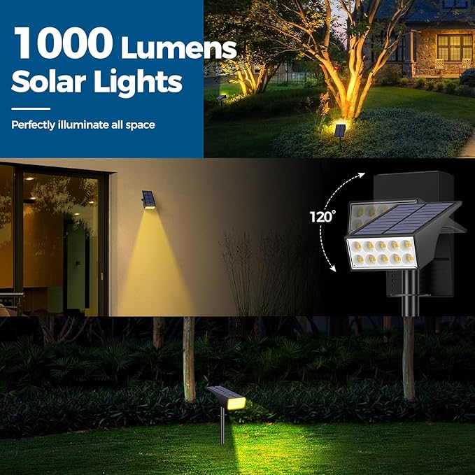 Solar Lights Outdoor Waterproof IP65, [12 Pack/4 Modes] Spot Solar Light for Outside, Dusk to Dawn LED Solar Powered Yard Garden Landscape Lighting Spotlights for Path Patio Walkway, Warm White WENATY