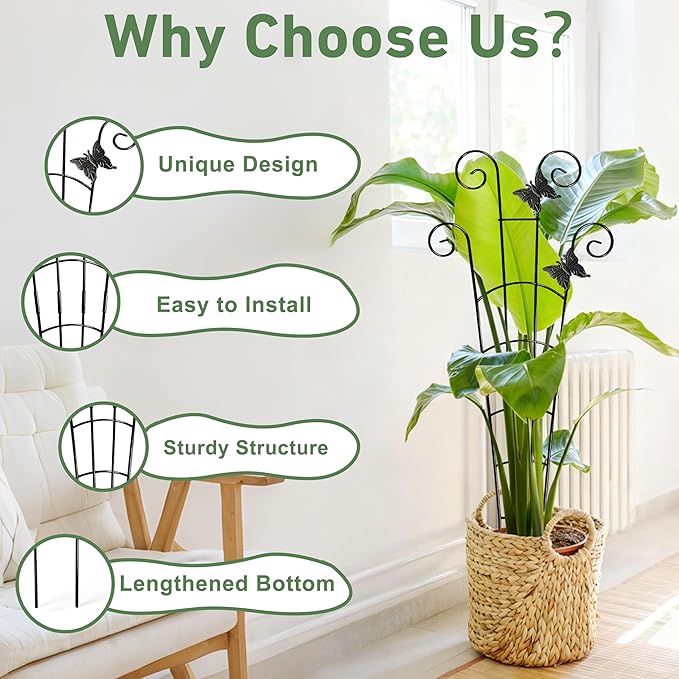 30'' Larger Plant Trellis with Ties Indoor, Expandable Metal Trellis for Climbing Plants Indoor, House Plant Climbing Support for Flowers Vine Ivy Monstera Hoya Pothos, 2P Xeeol