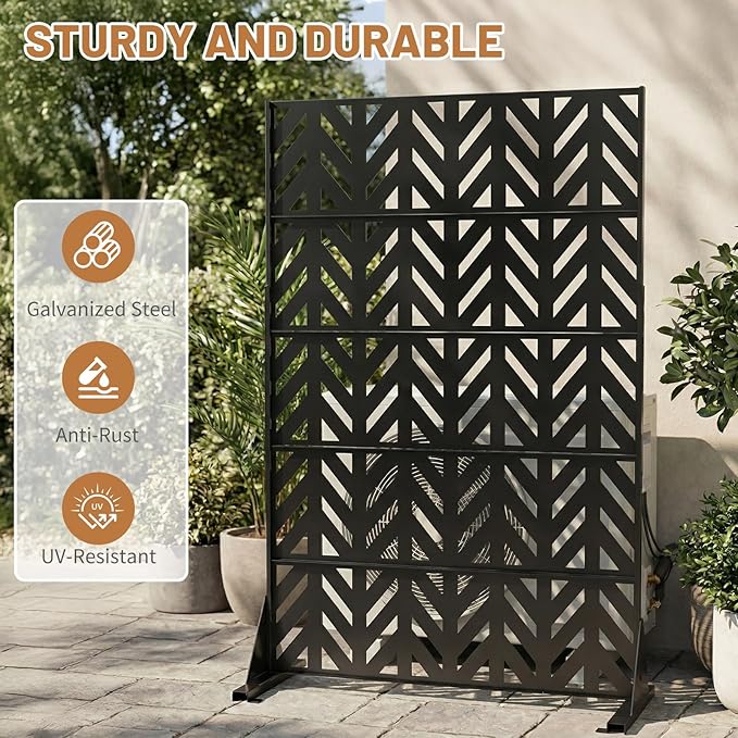 VINGLI Privacy Fence Panels, 72H’’ x 47W’’ Metal Privacy Screen Freestanding, Decorative Privacy Panels for Patio Garden Pool, Outdoor & Indoor (Arrowhead) VINGLI