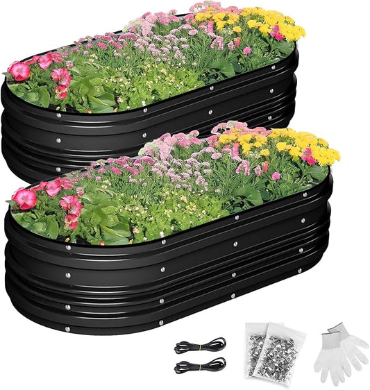WORKPRO 2PK 4x2x1ft Outdoor Galvanized Raised Garden Bed Kit, Rust & Corrosion Protection, Easy Assembly, Safe Edge, Ideal for Vegetables & Flowers, Black WORKPRO