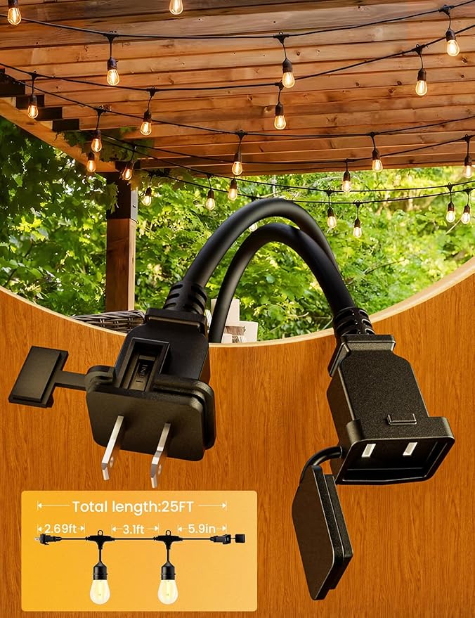 Svater Outdoor Led String Lights 25 FT, Patio Lights for Outside with 9pcs S14 Shatterproof Bulbs, 1 Watt E26 Dimmable, IP65 Waterproof, Commercial Grade Bistro Light 2700K Warm White Svater