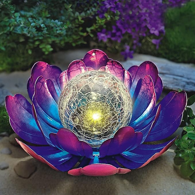 WNP Solar Lotus Flower Light Outdoor Decorations,Solar Powered Outdoor Garden Decorative,Garden Decor Birthday Gift for Women Mom Grandma Decor Light,Waterproof Metal Lotus Yard Outside Decoration WNPMakeYourLifeBeautiful