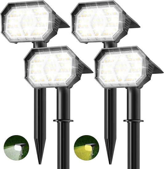 Brightown 4Pack Solar Spot Lights Outdoor [Cool & Warm Light 2-in-1], IP67 Solar Lights Outdoor Waterproof with 1800mAh, Two Mounting Methods Outdoor Solar Lights for Yard, Garden and Pathway Brightown