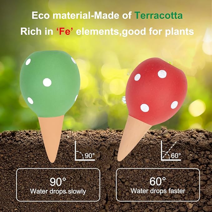 4-Pack Terracotta Self-Watering Spikes | Eco-Friendly Iron-Rich Clay Olla Irrigation System | Vacation Plant Sitter for Potted Flowers, Herbs, and Succulents Tuzinano