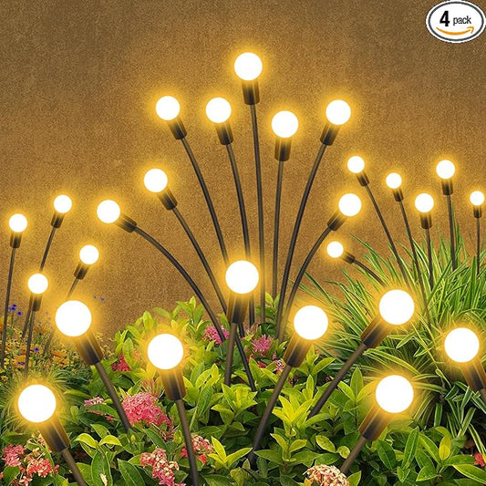 Solar Garden Lights Outdoor Waterproof, 4 Pack 32 LED Swaying Light Firefly Light Outdoor Decor Lights for Garden Gifts for Pathway Party Christmas Decoration, Warm White YShengMian