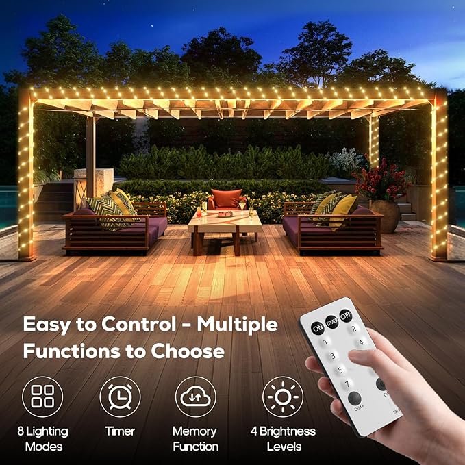 50FT 360 LED Waterproof Rope Lights Outside with Remote, 8 Modes and 4 Brightness Tube Lights for Christmas, Bedroom, Patio, Garden, Indoor Outdoor Decoration (Warm White) Soiarllt