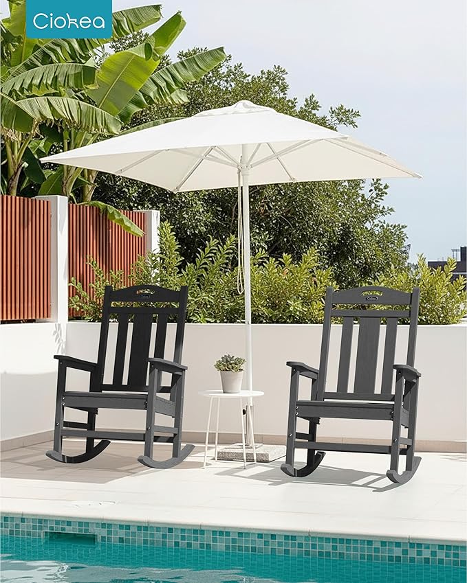 Ciokea Oversized Outdoor Rocking Chair, 380lbs Heavy-Duty Large Patio Rocker, Weather Resistant & Anti-Fade Porch Chair, High Back Cozy Rocking Chair for Outside, Fire Pit, Deck, Garden, Dark Grey CIOKEA