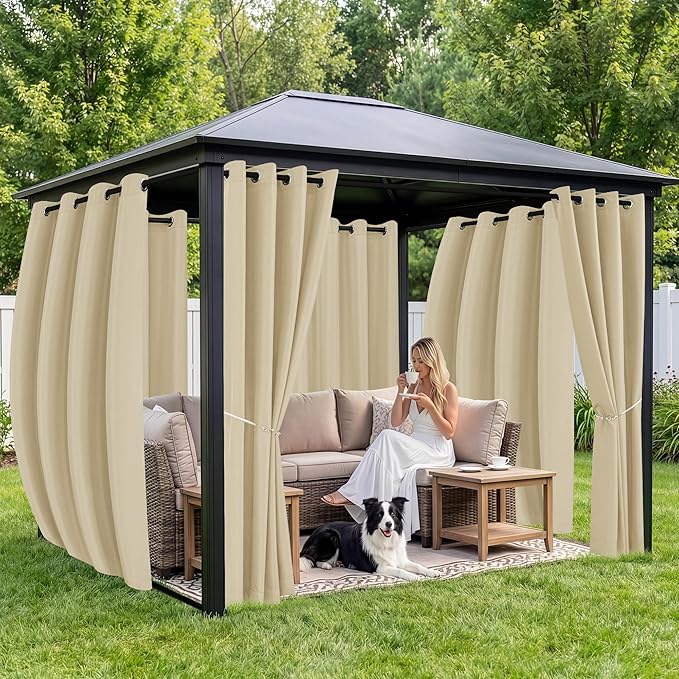 Patio Curtains Outdoor Waterproof 6 Panels - Windproof, Privacy, Weatherproof Outside Drapes for Gazebo Pergola Porch, Grommet Top and Tab Bottom, 54x95 Inch, Cream RichSets