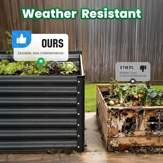 Quictent Galvanized Raised Garden Bed 8x4x2 Ft Tall Metal Planter Box for Vegetables Bottomless for Backyard, 2 Tomato Cages Included, 22.04" Deep, Dark Grey QUICTENT