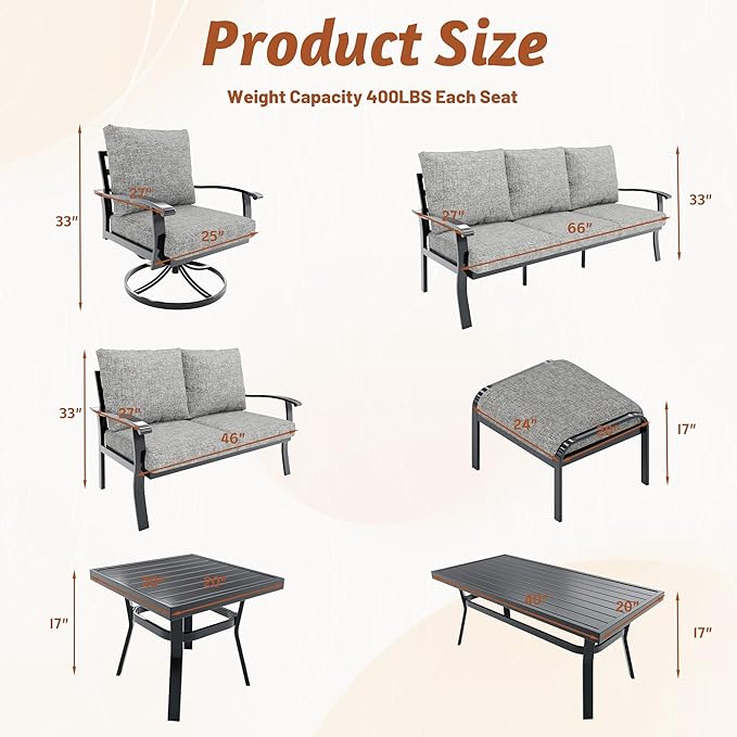 HOMREST Metal Outdoor Ottoman, 3-Piece Aluminum Footstool w/Removable Cushion, Multipurpose Footrest Stool with Coffee Side Table Additional Seating, Set of 3 Outdoor Ottomans for Patio Deck (Grey) HOMREST