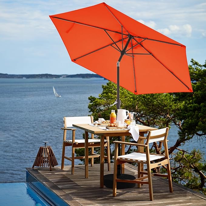 JEAREY 7.5FT Patio Umbrella Market Table Umbrella with 6 Sturdy Ribs, Push Button Tilt/Crank Outdoor Umbrella for Garden, Deck, Backyard, Pool and Beach,Orange JEAREYOutdoorsCollection