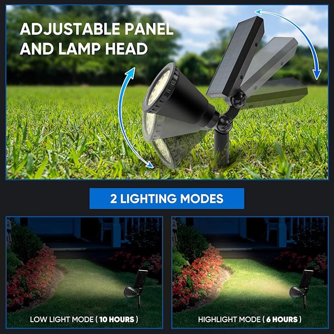 KEV 800 Lumens Solar Spot Lights Outdoor,4 Pack 18 LEDs Solar Flood Lights with 2 Modes &Adjustable &IPX65 Waterproof,Solar Spotlight for Driveway/Backyard/Patio Landscape/Tree/Garage(Warm White) KEV
