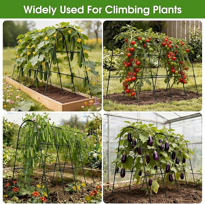 Cucumber Trellis for Raised Bed,U-Shape Garden Trellis for Climbing Plants Outdoor, Metal Arch Vegetables Trellis, Plant Support for Vine (Black, 63" Lx21.6 Wx47.2 H-Large) MQHUAYU