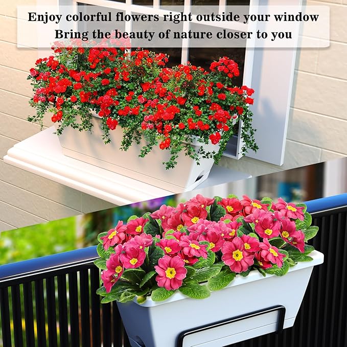 Planter Boxes for Domestic Gardening 8 Pcs, 17 Inch Long Window Sill Planter Box Outdoor, Plastic Rectangular Window Rectangle Window Boxes Planters with Drainage Holes and Trays for Windowsill Tectsia