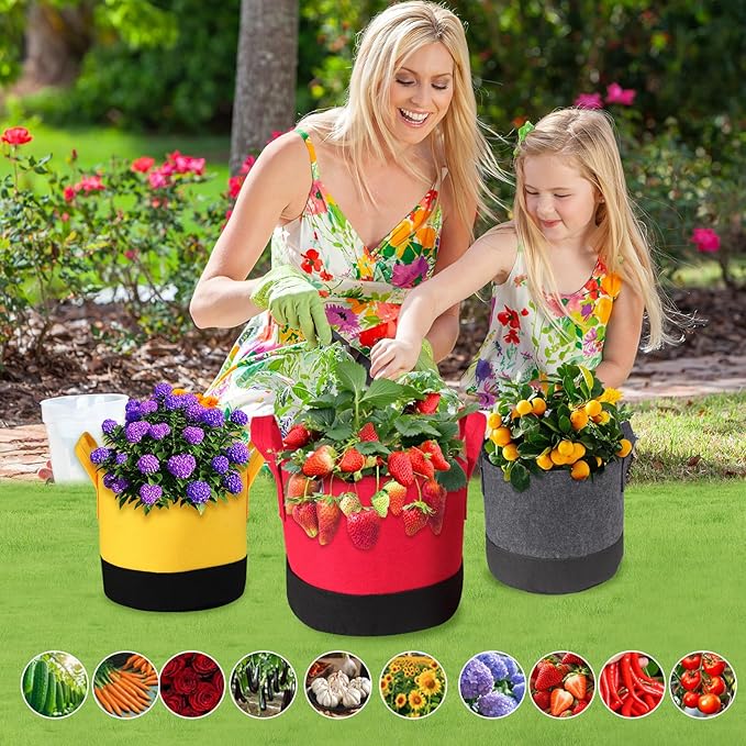 Grow Bags 10 Gallon,6 Pack Fabric Plant Pots with Handles Planter Bag for Outdoor Garden Planting Vegetables Flowers Fruit SouilGoal
