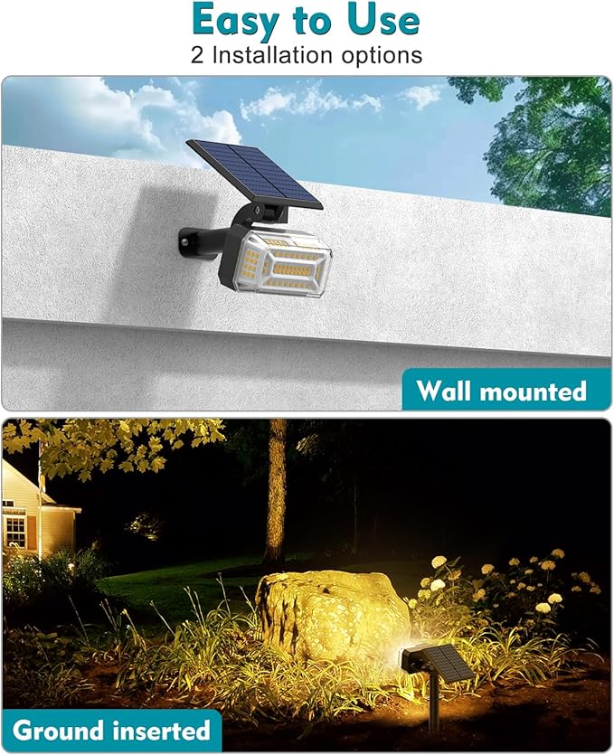 102 LEDs Solar Spot Lights Outdoor Waterproof IP65, [ 4 Modes/8 Pack] Solar Spotlights, Adjustable Light & Panel Landscape Flood Powered Lights for Yard Garden Pathway Wall Tree(Warm White) KIPEINI