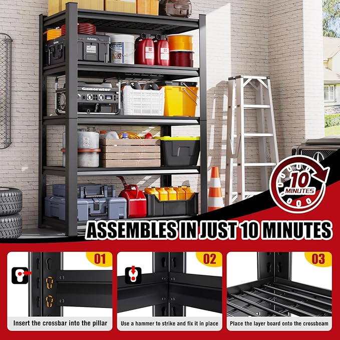 Set of 4 Garage Shelving-3500 lbs 5 Tier Storage Shelves,Adjustable Heavy Duty Metal Shelving Unit and Storage Large Wire Rack,Utility Steel Shelf for Warehouse Industrial Pantry Basement -72"x59"x20" Rootora