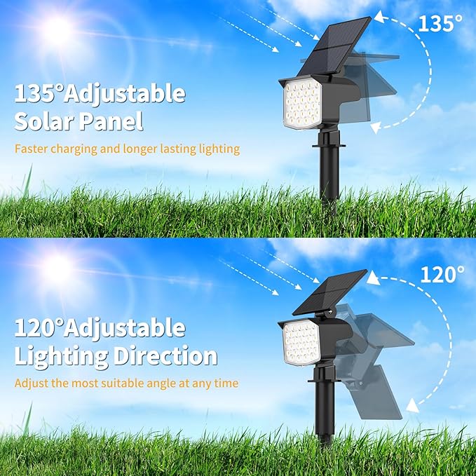 Solar Spot Lights Outdoor Waterproof Adjustable Solar Powered Landscape Lights for Yard 3 Long Time Lighting Modes Spotlights for Pathway Garden Outside Wall Pool Porch- 10 Pack, Warm White NACINIC